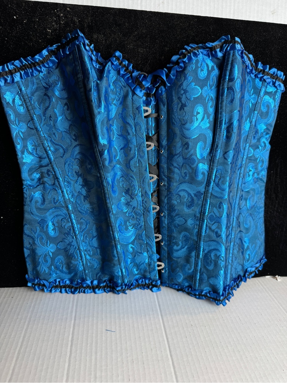 Blue Brocade Corset Top - Elegant Party Waist Cincher